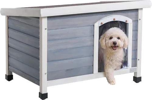Vista 14 de Petsfit - casetas cuchas de madera para perros pequeños, medianos y perros grandes, resistente a la intemperie para perros, con patas elevadas.
