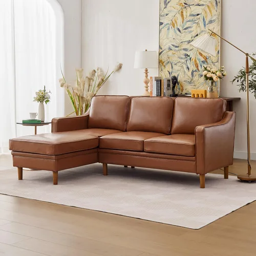 Vista 62 de Kingfun Sofá en Forma de L de 88", Sofá Seccional de Chenilla, Sofás Modernos de Mediados de Siglo con Marco de Madera Maciza para Sala de Estar