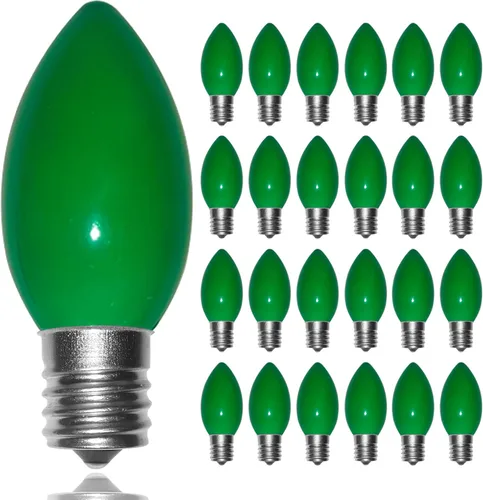 Vista 10 de Bombillas de Repuesto de Luz de Navidad C9, Paquete de 25 Bombillas de Luces de Navidad Verde Transparente, Bombilla de Base Intermedia E17