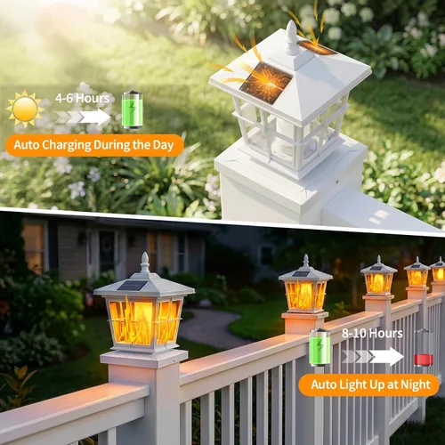 Vista 2 de JOFIOS Paquete de 2 luces solares con tapa de poste, luz de llama, para Blanco