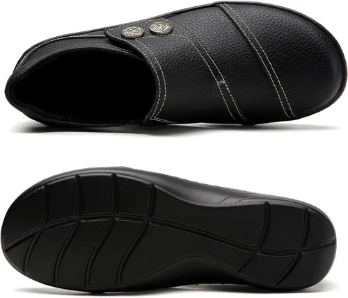 Vista 2 de Mocasines Penny y zapatos sin cordones para mujer, zapatos planos de cuero para conducir, cómodos zapatos de trabajo para caminar