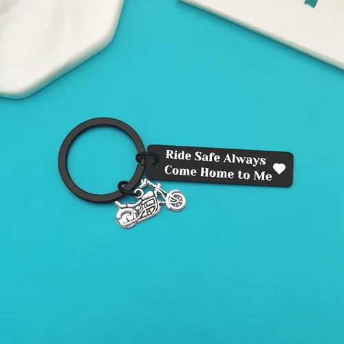 Vista 2 de Llavero de motociclista para conducir, seguro para montar con seguridad, siempre viene a casa, llavero de motocicleta, regalos para marido, novio