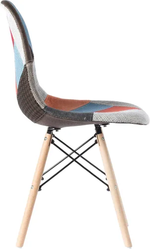 Vista 7 de Silla de comedor moderna de mediados de siglo tapizada de plástico multicolor Patchwork DSW Shell con patas Eiffel de clavija de madera
