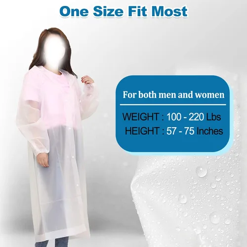 Vista 4 de RYNCO Poncho de lluvia transparente, unisex, portátil, reutilizable, transparente, con capucha, impermeable para adultos con mangas elásticas