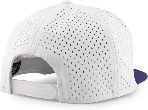 Vista 3 de Trendy Apparel Shop Oversize XXL 6 Panel Camper Style Performance Snapback Cap Azul marino y blanco