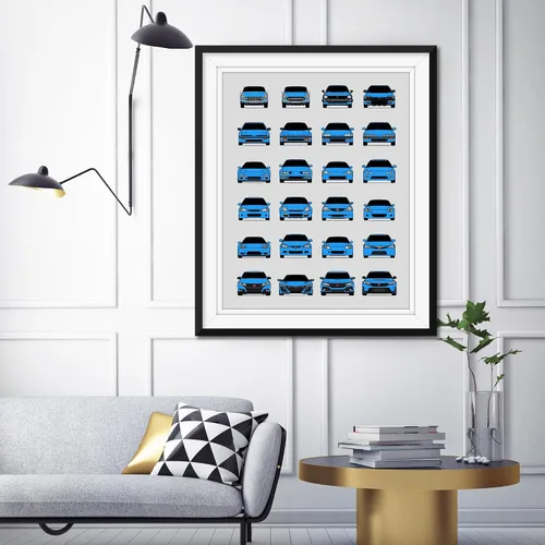Vista 6 de Custom Car Posters Póster hecho a mano compatible con Honda Evolution Print Wall Art Décor Best Honda Generations - Azul brillante, impresión