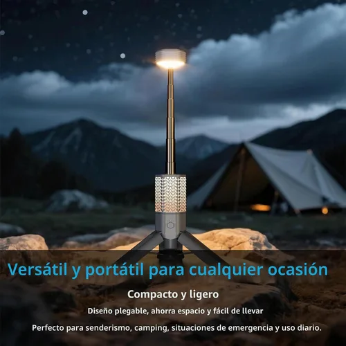 Vista 9 de Luz telescópica para campamento con soporte, linterna de campamento recargable de 10500 mAh, linterna portátil regulable con bolsa