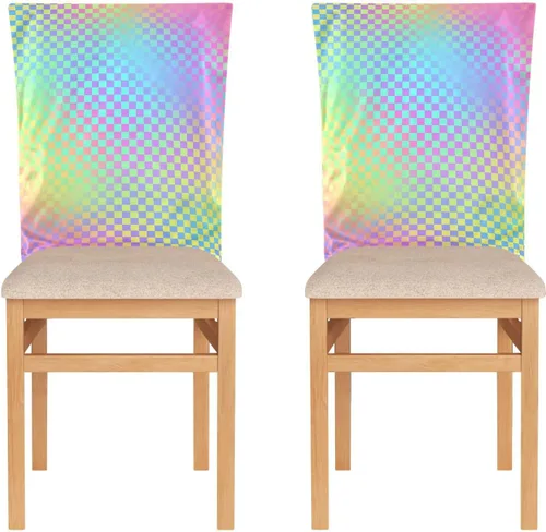 Vista 2 de Juego de 6 fundas decorativas de diseño láser colorido a rayas para silla para festivales (Pascua, graduación, etc.) fundas extraíbles para sillas