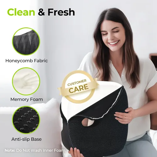 Vista 7 de AUVON Almohada de dónut innovadora para hemorroides con orificio científico y recorte para el coxis, cojín ortopédico con forma de dónut para alivio