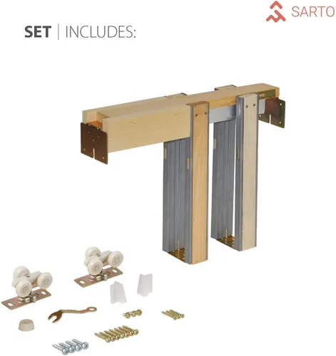 Vista 3 de SARTODOORS Puerta corredera francesa de bolsillo de 18 x 80 pulgadas con Lucia 1299 seda blanca con espejo Kit de accesorios de riel Puerta