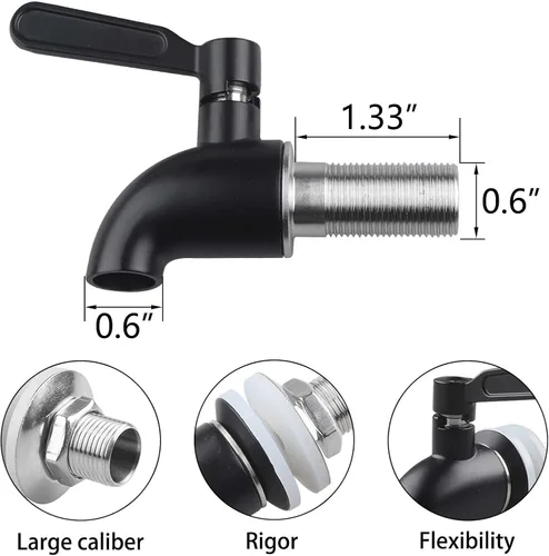 Vista 3 de 2 piezas de espita de acero inoxidable para dispensador de bebidas, grifo dispensador de agua de metal negro GWENBHMTOOL