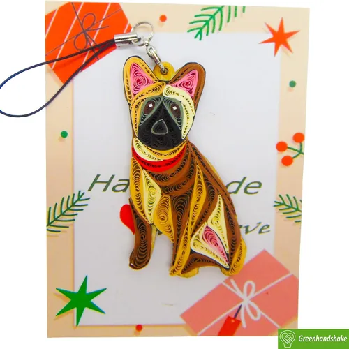Vista 2 de Bulldog francés, decoración para el hogar, decoración navideña, adorno hecho a mano para amantes de los animales, adorno quilled, bolso, mochila
