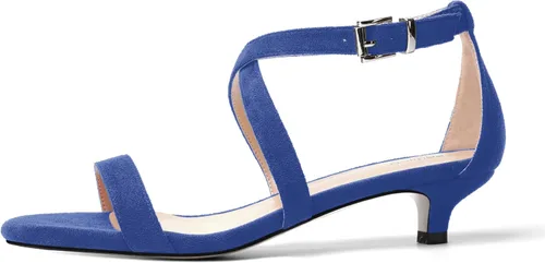 Vista 2 de ROSERWISH Sandalias de tacón bajo con hebilla de moda para mujer, con puntera redonda, de gamuza, para boda, 1.5 pulgadas