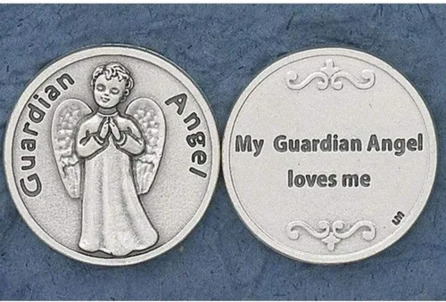 Vista 3 de Regalo católico religioso Querubín Baby Angel "My Guardian Angel Loves Me" Ficha de bolsillo Moneda de recuerdo