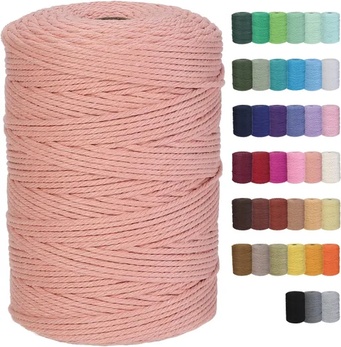 Vista 11 de Cuerda de macramé de algodón de 2 mm, 220 yardas, suministros naturales de macramé de color, cuerda de algodón suave para artesanía, para colgar