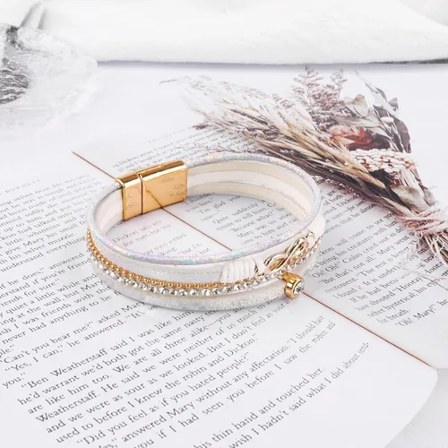 Vista 7 de Multilayer Leather Wrap Bracelets,Women Heart Modern Boho Bracelet,Magnetic Clasp Cuff Rhinestone Leather Bracelets Jewelry For GirlsWomen