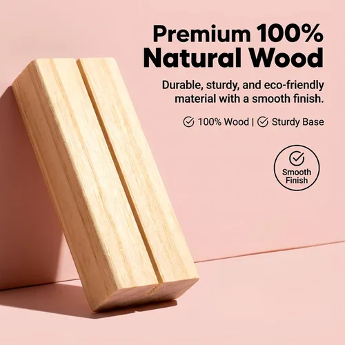 Vista 3 de Tarjeteros de madera para colocar tarjetas, 6 tarjetas de madera de 2.75 pulgadas, soportes de madera para exhibir fotos e imágenes, tarjetas