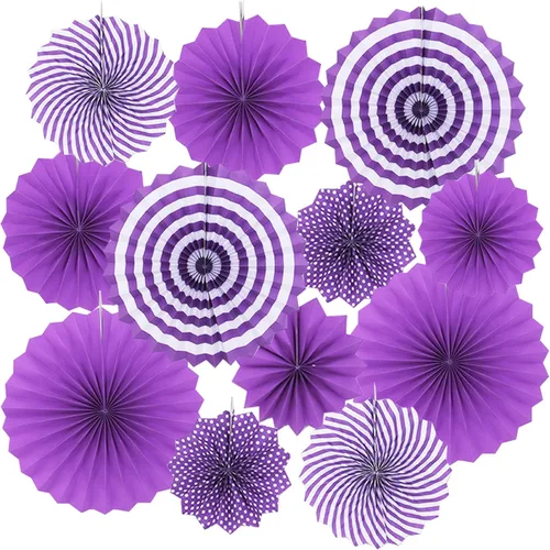 Vista 10 de LRCXL Juego de 12 abanicos de papel para colgar en fiestas, guirnaldas de papel con patrón redondo, suministros de fiesta para Año Nuevo, baby