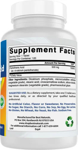 Vista 6 de Best Naturals Ácido Pantoténico 500 mg 120 Comprimidos