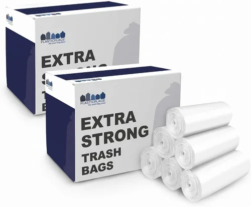 Vista 3 de Plasticplace Bolsas de basura de 4 galones │ 0.7 mil │ Forros de basura blancos con cordón │ 17" x 16" (100 unidades)