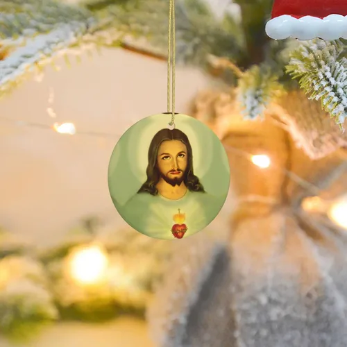 Vista 4 de Sagrado Corazón de Jesús (1) Adornos de cerámica para colgar en la familia, adornos colgantes de cerámica