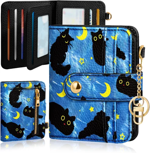 Vista 7 de Bistup Cartera para Mujeres Pequeña y Bonita Cartera de Tarjetas de Cuero Genuino RFID con Llavero para Damas Adolescentes Niñas Plegable