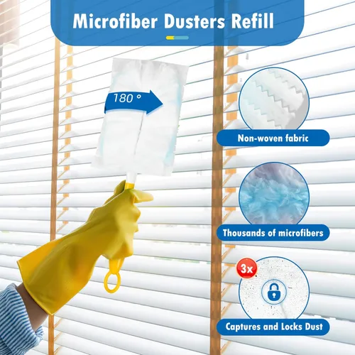 Vista 3 de 30 repuestos de plumero compatibles con plumeros de mango de 180°, reemplazo de plumero multisuperficie resistente de 180° con 1 mango estándar, sin