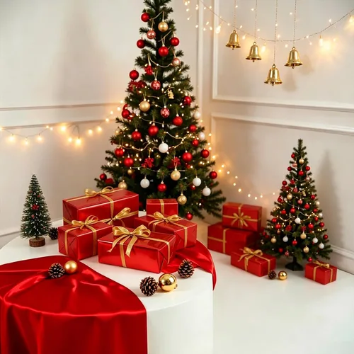 Vista 5 de Papel de regalo rojo de Navidad, papel de regalo con líneas de corte
