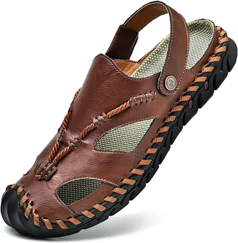 Vista 16 de Shaire Sandalias de hombre Zapatos de playa con punta cerrada de cuero al aire libre 99008negro