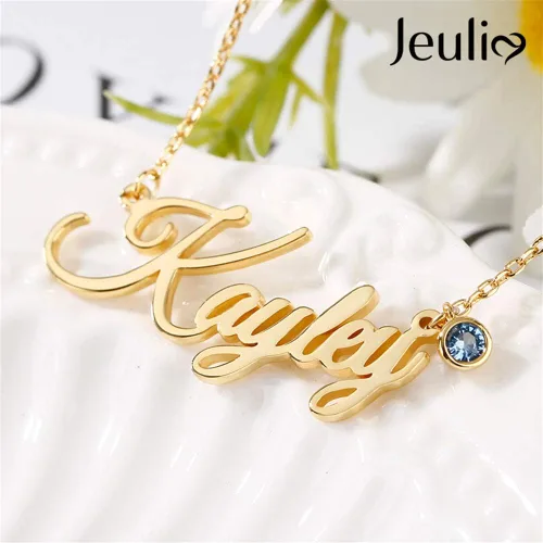 Vista 4 de Jeulia Collar con nombre de plata de ley con piedra de nacimiento romántica, regalo para adolescentes, niñas, novias, mujeres con caja de joyería