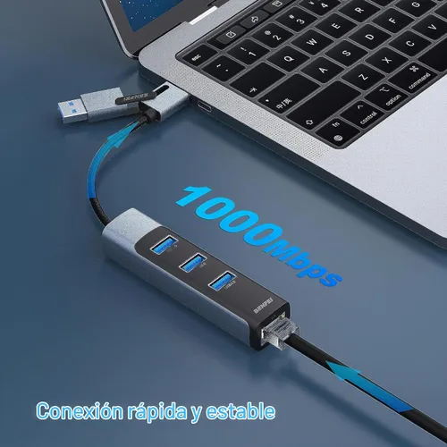 Vista 3 de BENFEI Adaptador USB-C/USB 3.0 a Ethernet 2 en 1 con 3 puertos USB 3.0 compatibles con iPhone 15 Series, MacBook Pro/Air 2023/2022/2021/2020/2019