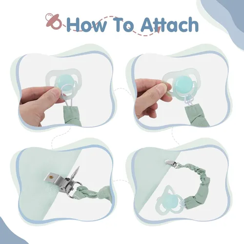 Vista 6 de TenderBabe Clip para chupete, paquete de 6 clips para chupete con adorable diseño de volantes, clips suaves y flexibles para bebé niña y niño