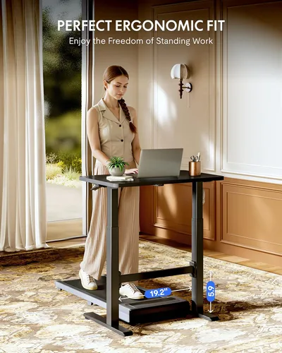 Vista 5 de FLEXISPOT H7 Plus - Escritorio móvil de pie, neumático ajustable, de una sola pieza, 32 pulgadas Cordless standing desk with stable dual-column