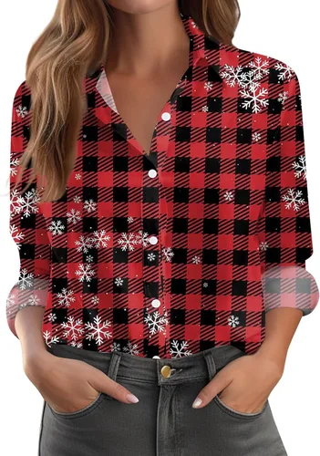 Vista 44 de Camisetas de San Valentín para mujer, camisas con botones, blusas de corazón, elegantes, informales, cuello de solapa, manga larga, suave, cómoda