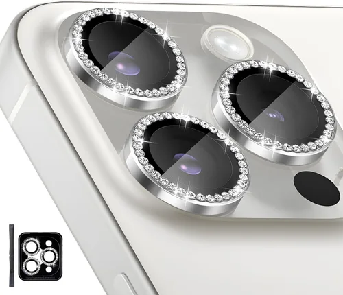 Vista 15 de Protector de lente de cámara para iPhone 16 Pro/iPhone 16 Pro Max, protector de lente de anillo de cámara de vidrio templado individual con bandeja