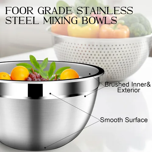 Vista 5 de DUTZUN Stainless Steel Mixing Bowls with Airtight Lids Set of 5, Black Best Kitchen Gifts for Mixing, Baking, Prep, Salads, Serving, Cooking