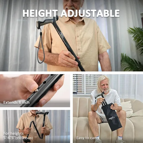 Vista 6 de HEALTHBAZAAR - Bastón para hombres y mujeres - Bastón giratorio que se sostiene solo, bastones plegables ajustables para adultos y personas mayores