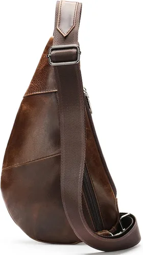 Vista 2 de Hebetag Bolso bandolera de cuero casual para hombres y mujeres, para viajes al aire libre, senderismo, campamento, hombro, pecho