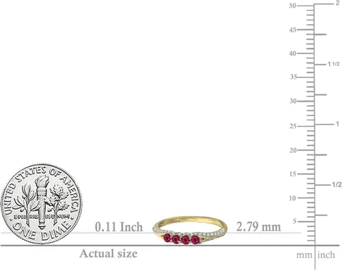 Vista 5 de Dazzlingrock Collection Anillo de boda redondo de rubí y diamante blanco apilable para mujer en oro