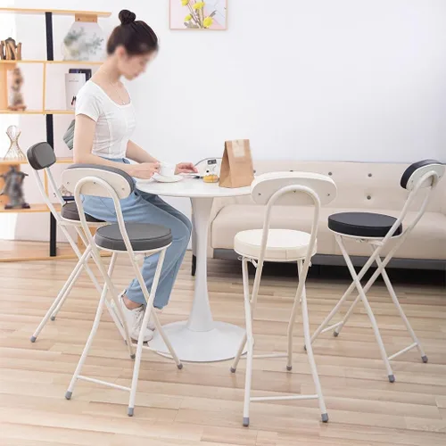 Vista 2 de 2-Pack Simple Bar Height Folding Chairs, Casual Wrought Iron Back Chairs, X-Frame Structure(Brown Color)