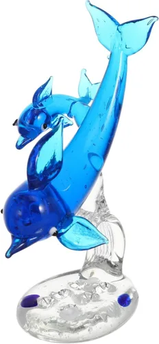 Vista 4 de NOLITOY Figura de delfín de cristal, escultura animal de mar, estatua de pisapapeles azul para decoración de escritorio de oficina en casa