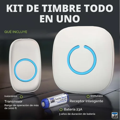 Vista 2 de Timbre inalámbrico de SadoTech – Kit de timbres y timbres impermeables inalámbricos – Rango de más de 1000 pies, timbre de 52 tonos, 4 niveles