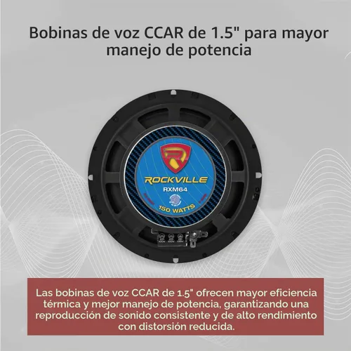 Vista 7 de Rockville RXM64 6.5 "150w 4 ohmios controlador de bajos medios altavoz de audio para coche de rango medio
