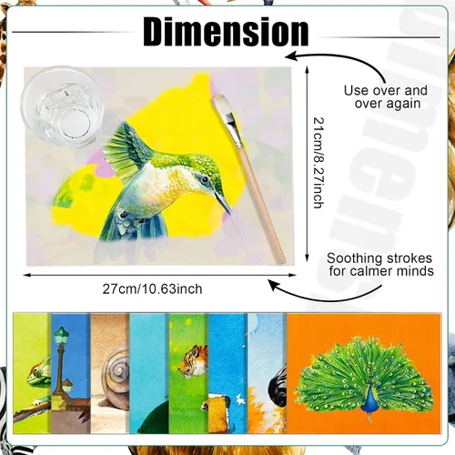Vista 2 de Teling 20 piezas de productos de demencia para ancianos reutilizables para garabatos de agua con 1 pincel de pintura, tema animal, dibujo