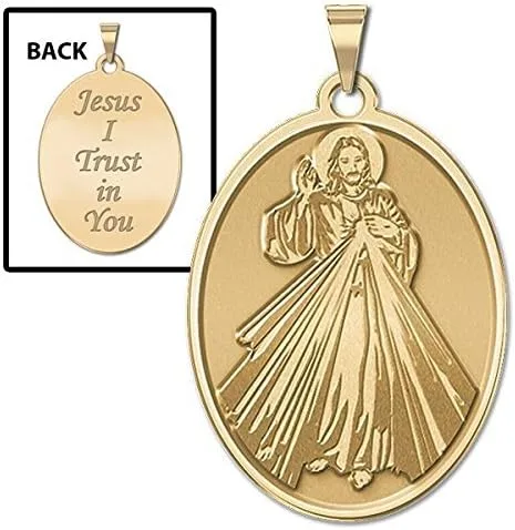 Vista 2 de PicturesOnGold.com Divine Mercy Double Sided Oval Religious Medal