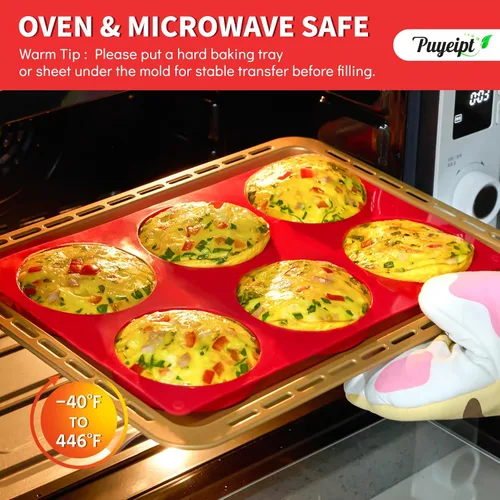 Vista 5 de Puyeipt Moldes de silicona para huevos de 4 pulgadas para sándwiches de desayuno, paquete de 2 moldes de silicona redondos antiadherentes