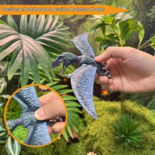 Vista 2 de EKU Juguetes de Dinosaurio Pterodáctilo con Aleteo de Alas Juguete Eudimorphodon, Cabeza se Mueve Ataca Brachiosaurus Styracosaurus Figuras