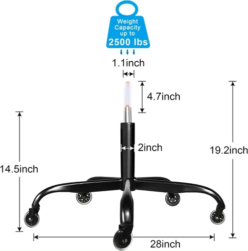 Vista 3 de Frassie Silla de oficina de 28 pulgadas, base de metal, repuesto para silla de computadora resistente, parte de base con 5 ruedas, 1 cilindro