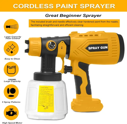 Vista 9 de Pulverizador de pintura inalámbrico para batería Dewalt de 20 V (batería no incluida), pistola de pintura eléctrica con 4 boquillas de cobre y 3