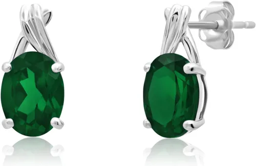 Vista 10 de 14K Yellow or White Gold 8x6mm Gemstone Oval Drop Stud Earrings for Women Azul zafiro creado